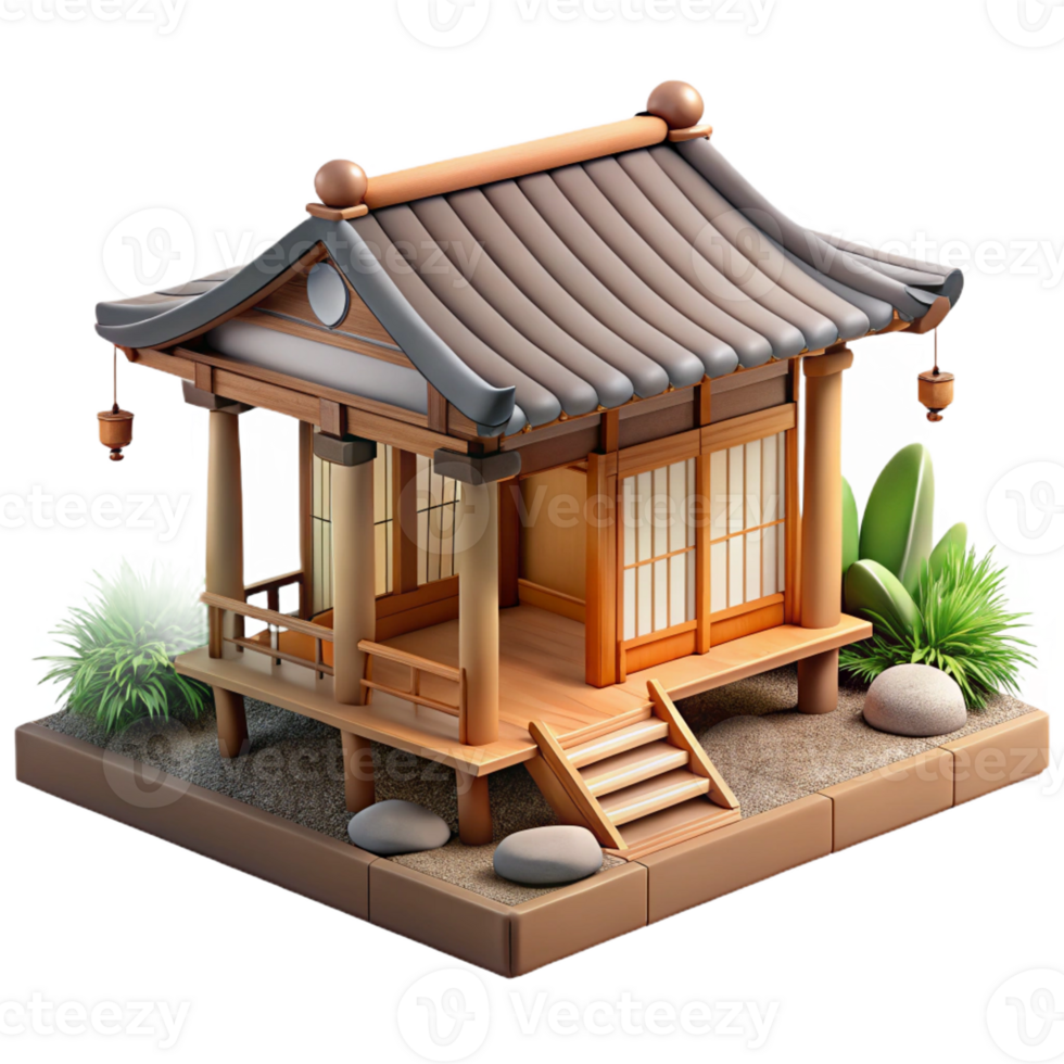 impressive minimalist Japanese tea house, traditional design, bamboo and wood construction, serene garden setting, soft natural light, ukiyo-e style, 8k, high detail, high quality png