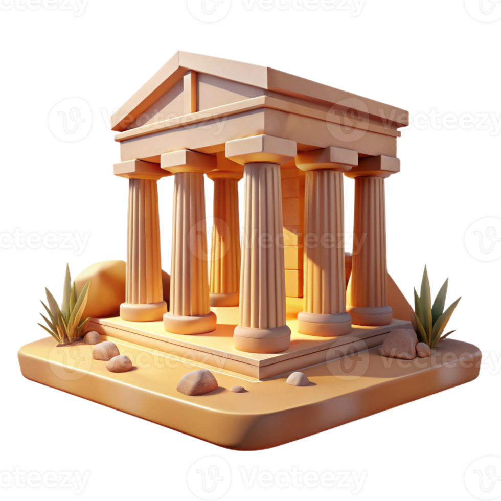 elegant modern Ancient Egyptian temple, hieroglyphics, towering columns, desert setting, bright sunlight, 8k, high detail, high resolution png