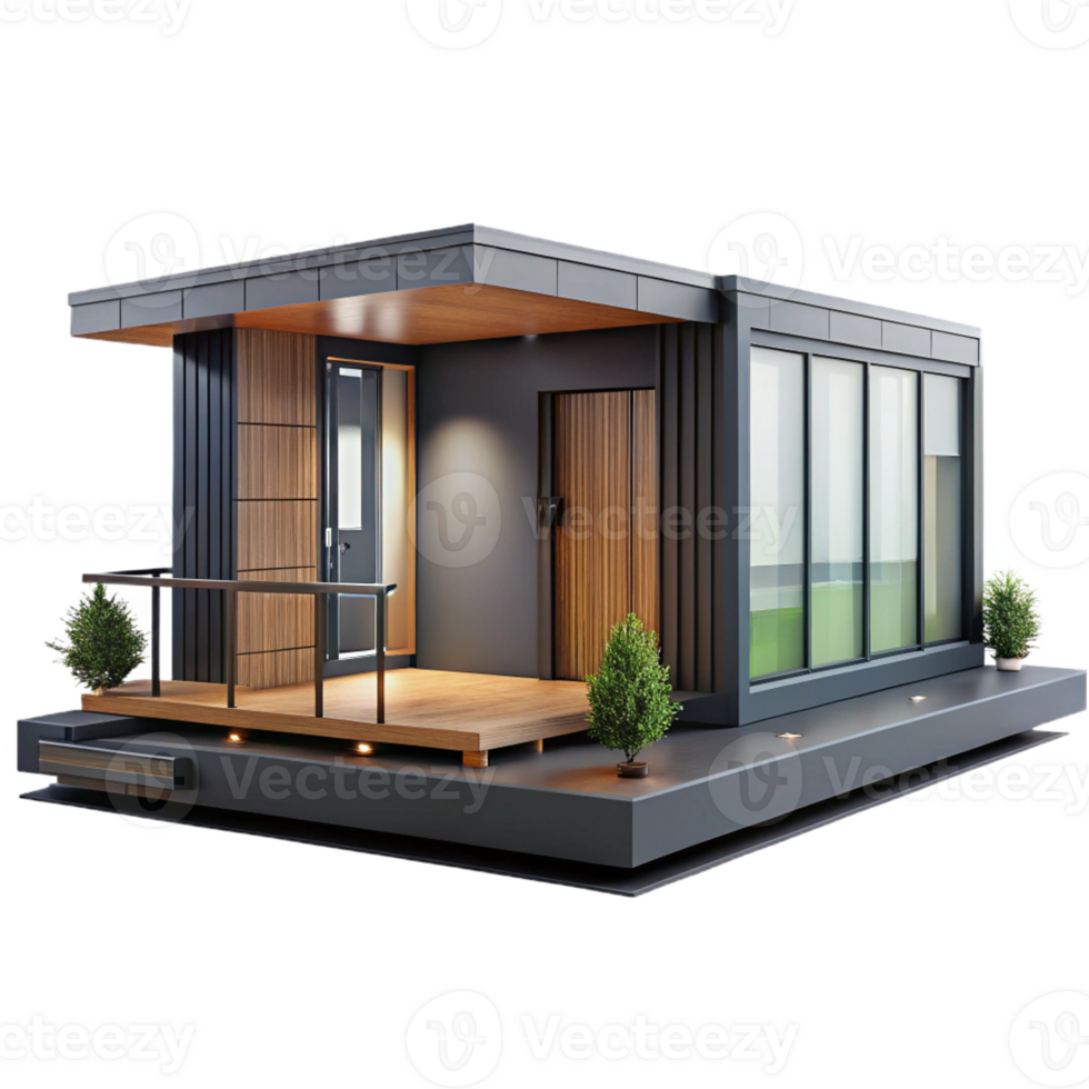 impressive modern Prefabricated modular home, sleek design, minimalist interior, urban setting, 8k, high detail, exclusive png