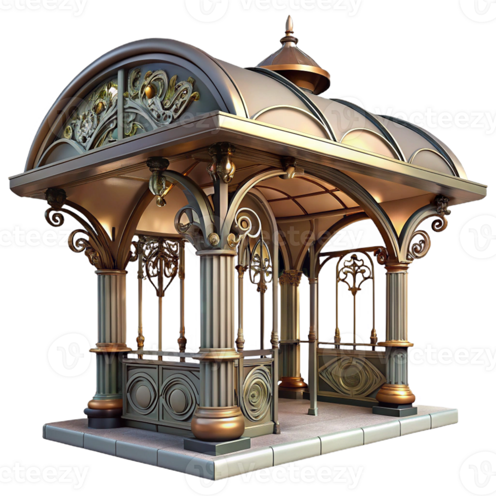 vibrant creative Art Nouveau metro station, ornate ironwork, floral motifs, soft lighting, vintage style, 8k, high detail, genuine png