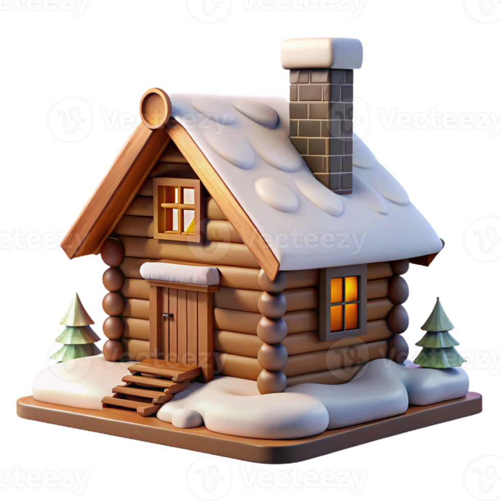 beautiful creative Log cabin, traditional design, stone fireplace, mountain setting, snow-covered landscape, 8k, high detail, exclusive png