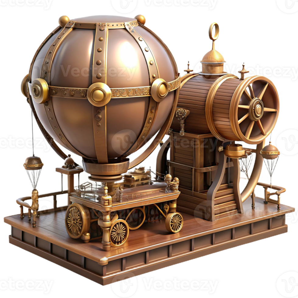 wonderful rustic Steampunk airship dock, intricate gears and pipes, Victorian-era aesthetic, warm lighting, 8k, high detail, original png