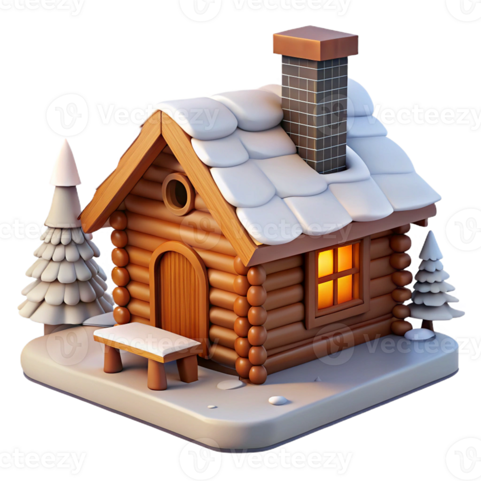 serene rustic Log cabin, traditional design, stone fireplace, mountain setting, snow-covered landscape, 8k, high detail, original png