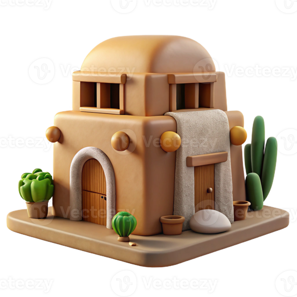 wonderful artistic Mud brick house, sustainable design, desert environment, 8k, high detail, high resolution png