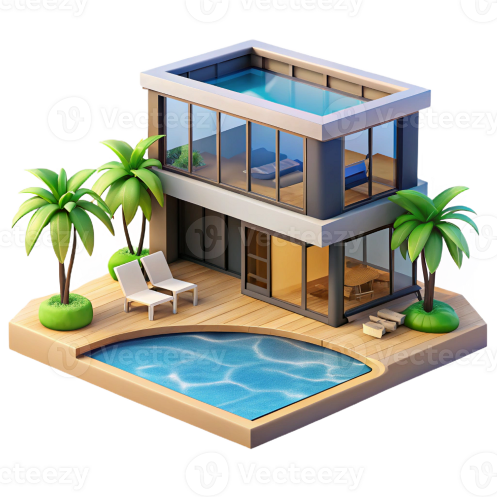 magnificent artistic Beach house, modern design, large windows, ocean view, sunny day, 8k, high detail, premium png