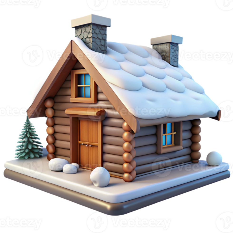 impressive artistic Log cabin, traditional design, stone fireplace, mountain setting, snow-covered landscape, 8k, high detail, high resolution png