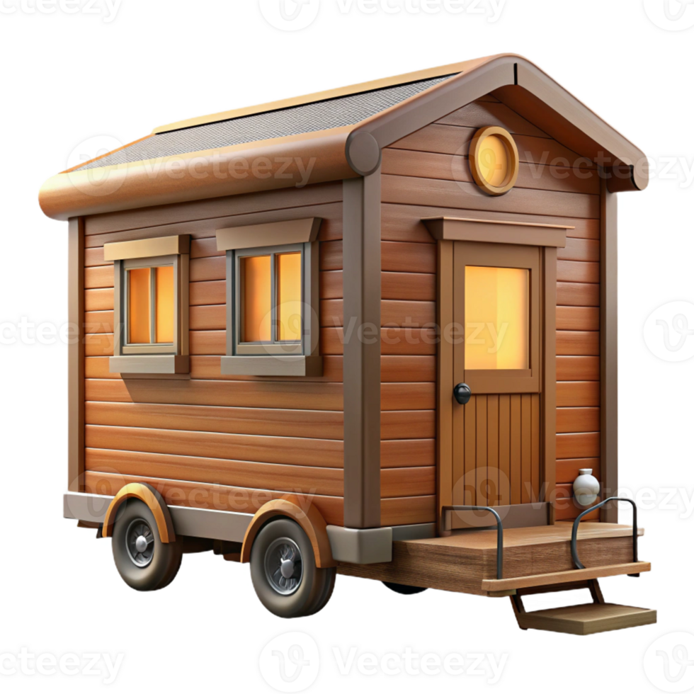 serene vintage Tiny house on wheels, rustic design, cozy interior, natural setting, 8k, high detail, detailed png