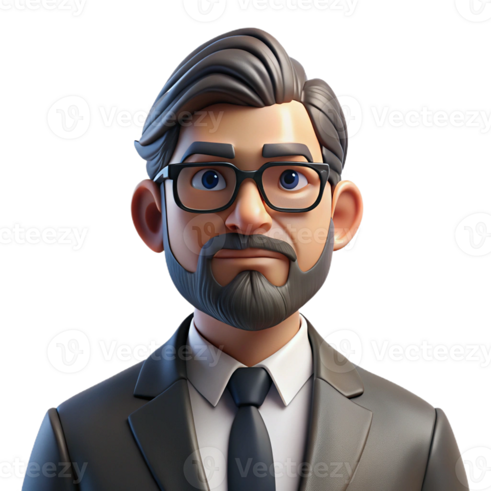 beautiful traditional Portrait of a middle-aged man with a beard and glasses, wearing a suit, dramatic chiaroscuro lighting, in the style of a film noir poster premium png