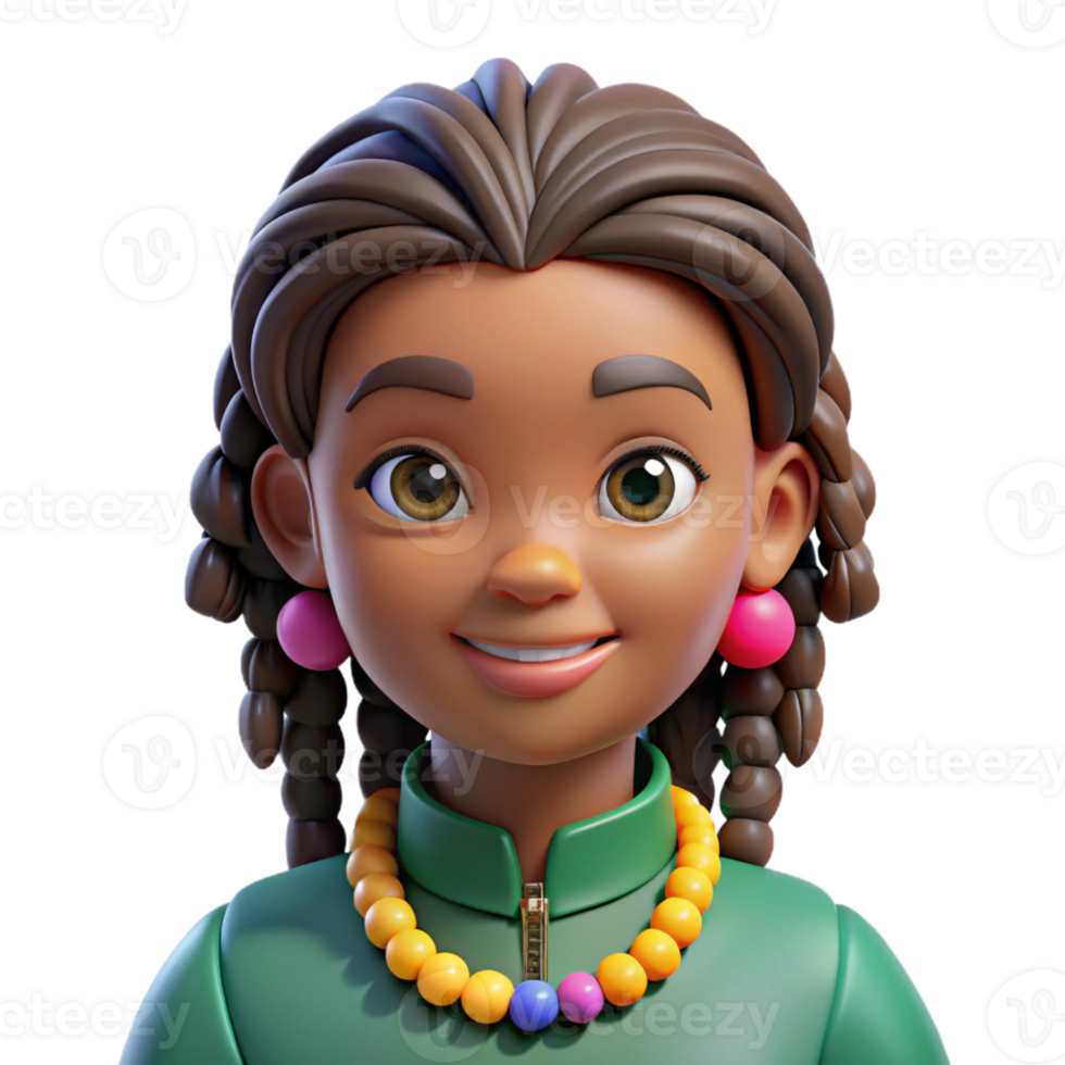 wonderful artistic Portrait of a teenage girl with braids and colorful beads in her hair, smiling, backlighting, in the style of an African portrait high resolution png