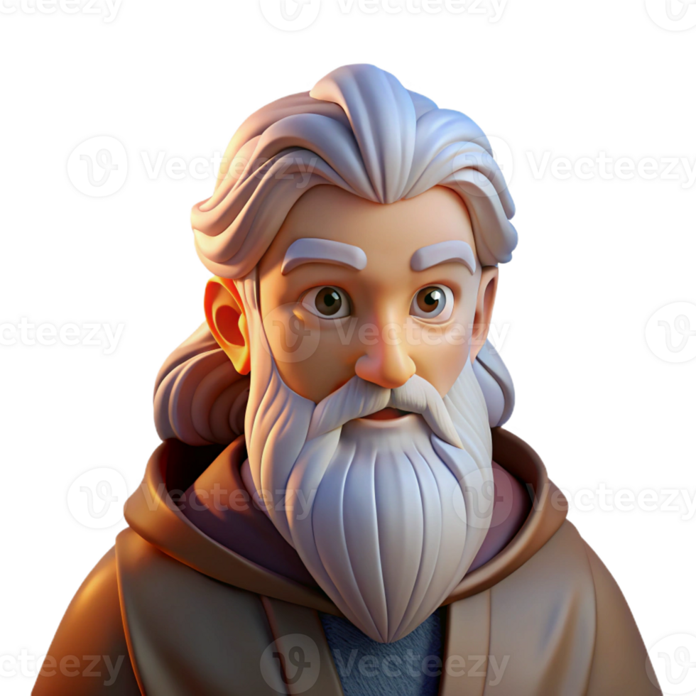 elegant vintage Portrait of an elderly man with a long white beard and a wise gaze, warm candlelight, in the style of a fantasy illustration professional png