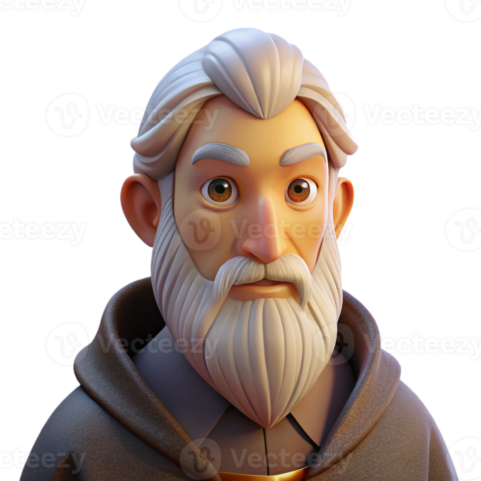 stunning contemporary Portrait of an elderly man with a long white beard and a wise gaze, warm candlelight, in the style of a fantasy illustration premium png