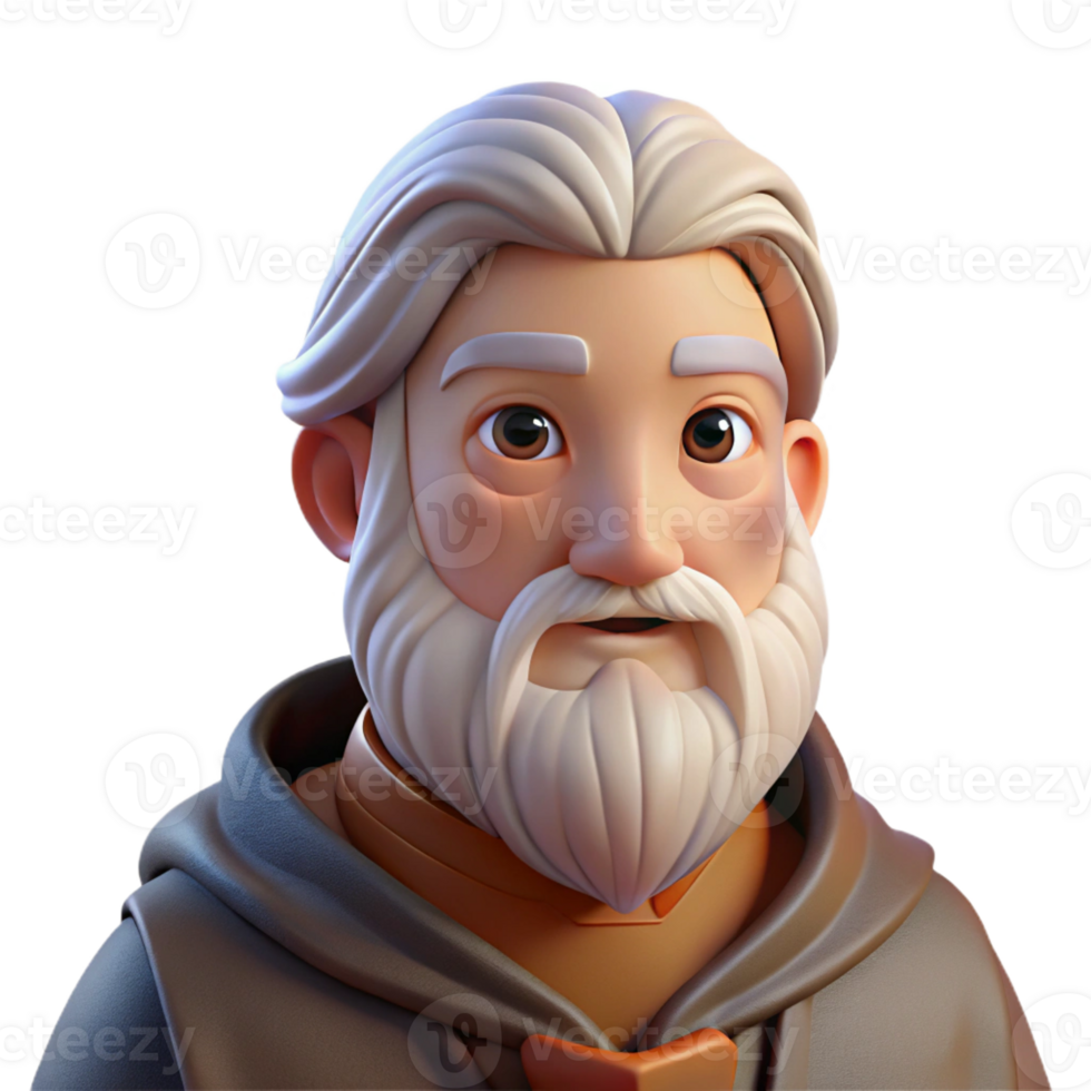 impressive creative Portrait of an elderly man with a long white beard and a wise gaze, warm candlelight, in the style of a fantasy illustration high resolution png