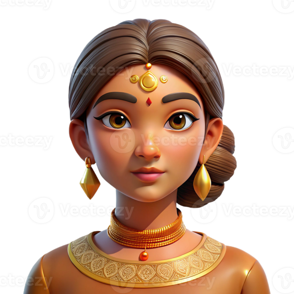 elegant creative Portrait of a young woman with intricate henna tattoos and a serene expression, soft golden lighting, in the style of a traditional Indian portrait genuine png