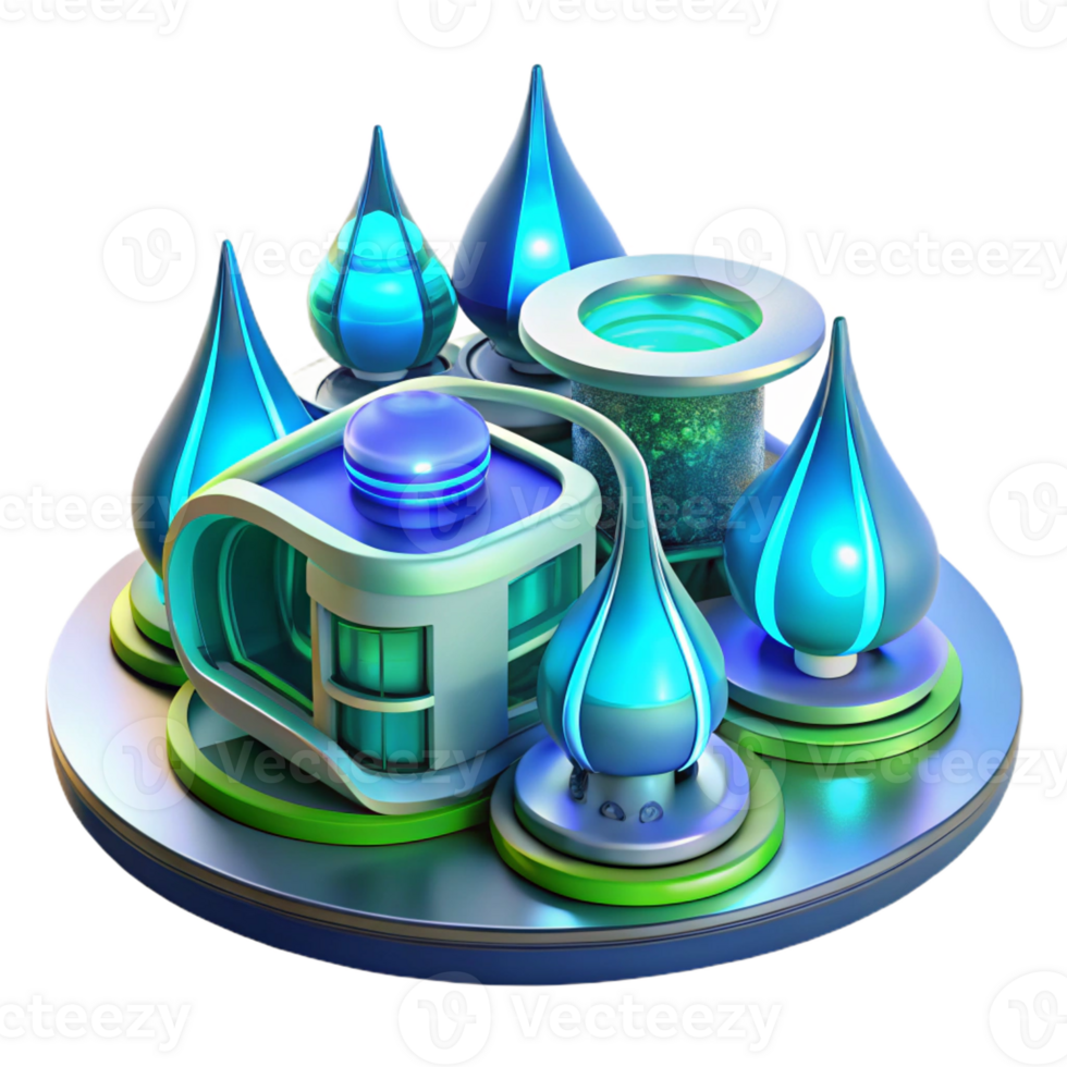 stunning modern A futuristic, bioluminescent apartment complex with swirling, organic shapes and glowing blue and green accents. Bright, ambient lighting with a sleek, utopian style authentic png