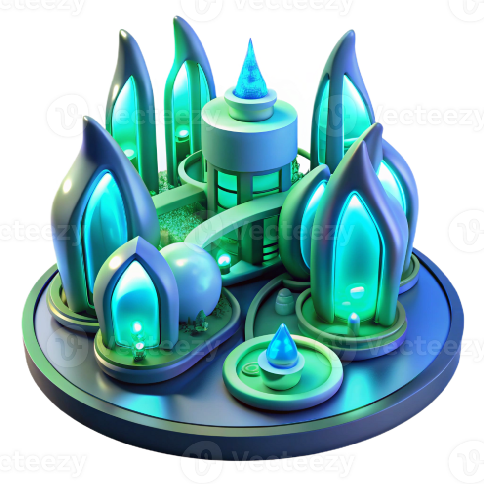 extraordinary rustic A futuristic, bioluminescent apartment complex with swirling, organic shapes and glowing blue and green accents. Bright, ambient lighting with a sleek, utopian style genuine png