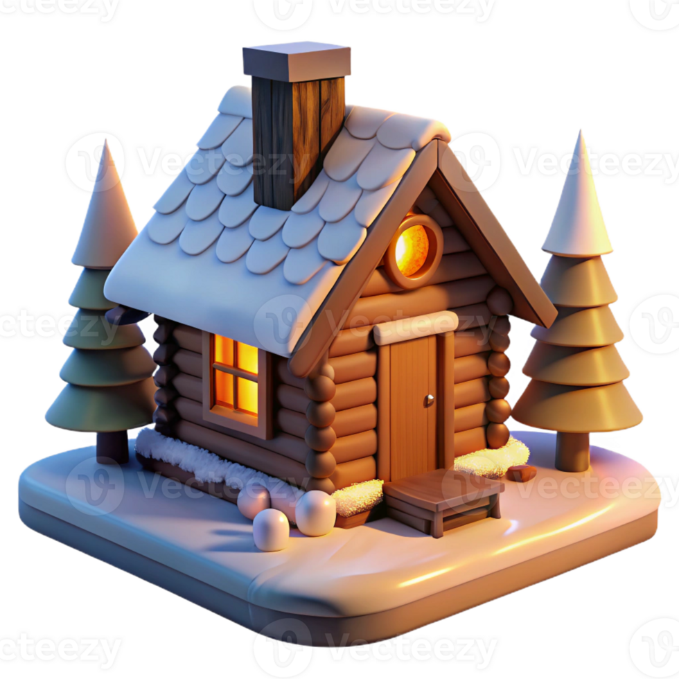dramatic creative A rustic, wooden log cabin nestled in a snowy forest. Warm, firelight with a cozy, rustic style genuine png