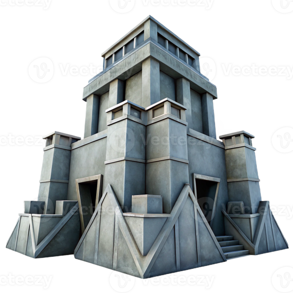vibrant creative An imposing, brutalist concrete fortress with sharp angles and imposing walls. Cold, overcast lighting with a stark, industrial style premium png
