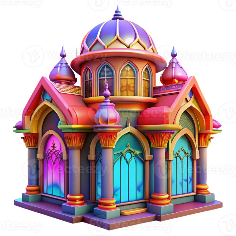 serene artistic A vibrant, colorful Art Nouveau building with intricate floral designs and stained glass windows. Bright, colorful lighting with an ornate, decorative style original png