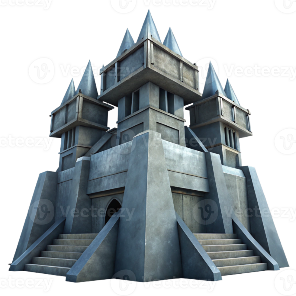 elegant abstract An imposing, brutalist concrete fortress with sharp angles and imposing walls. Cold, overcast lighting with a stark, industrial style premium png