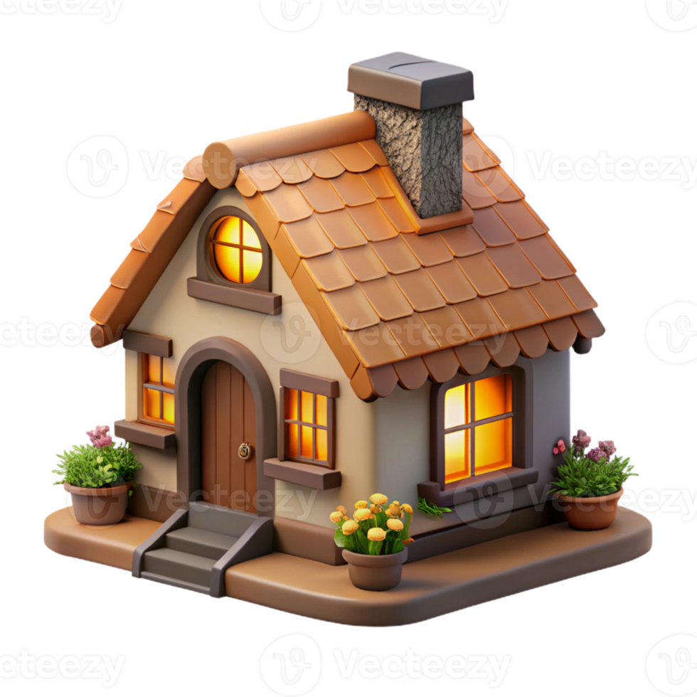 elegant contemporary A traditional, thatched-roof cottage with a stone chimney and flower-filled window boxes. Warm, inviting lighting with a quaint, idyllic style genuine png