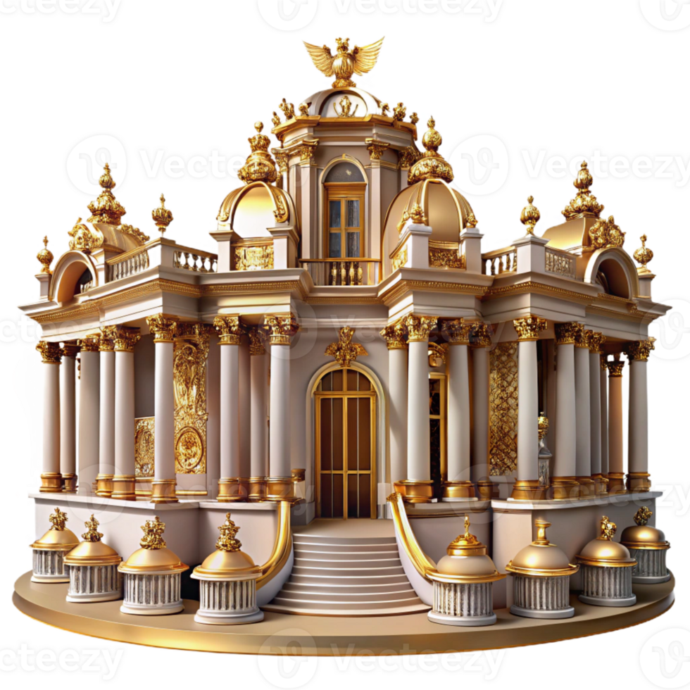 beautiful rustic A majestic, baroque palace with ornate gold detailing and marble statues. Dramatic, theatrical lighting with a grand, opulent style high resolution png