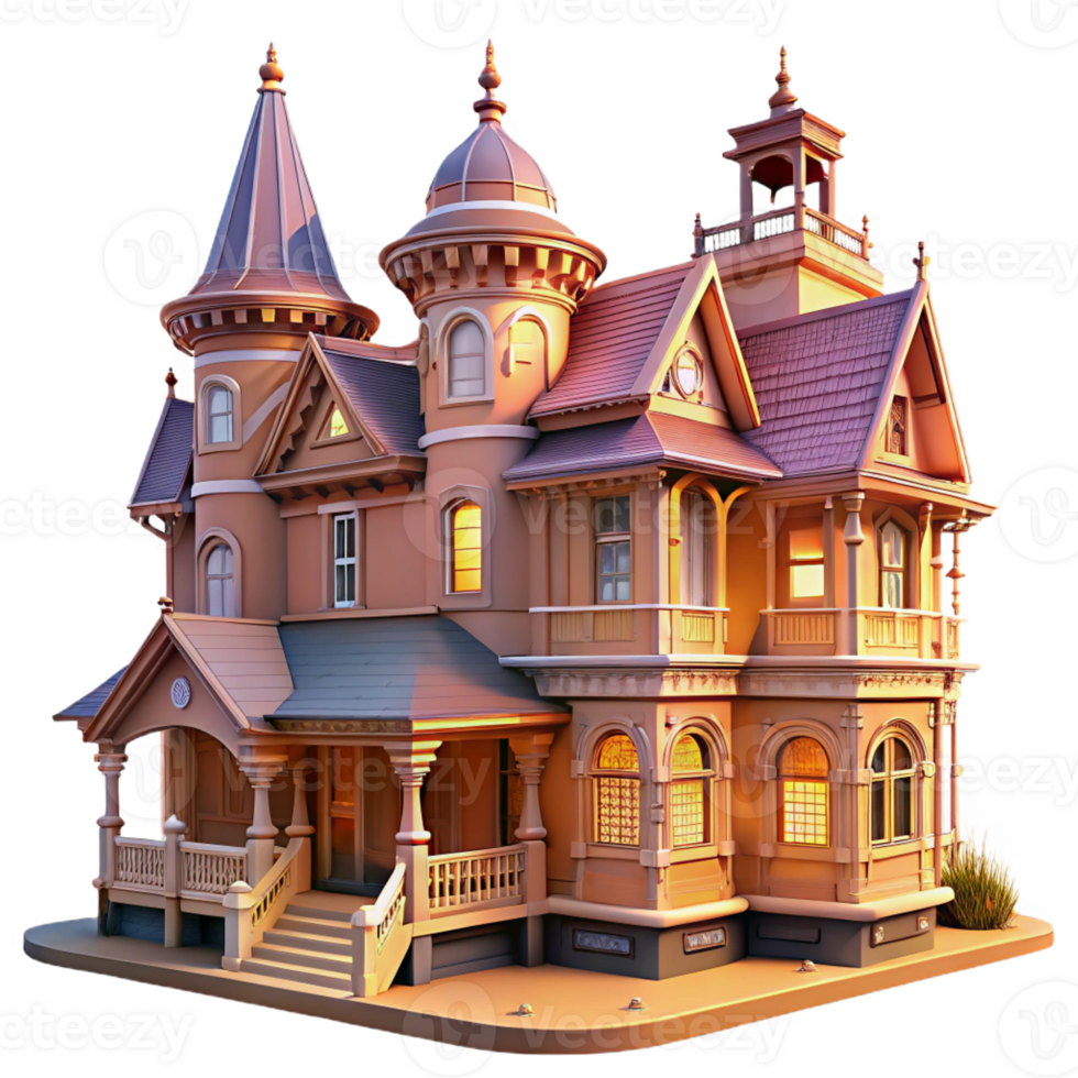 beautiful minimalist An elaborate, Victorian mansion with intricate gingerbread trim and a wraparound porch. Soft, nostalgic lighting with a romantic, vintage style authentic png