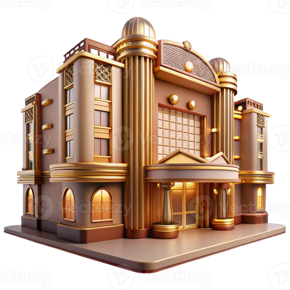 impressive classic A sprawling, Art Deco hotel with geometric patterns and luxurious details. Warm, inviting lighting with a glamorous, vintage style original png