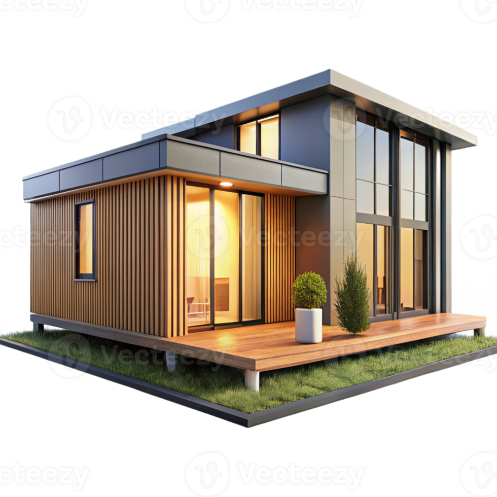 wonderful creative A modern, prefabricated modular home with sleek lines and sustainable materials. Bright, natural lighting with a minimalist, eco-friendly style original png