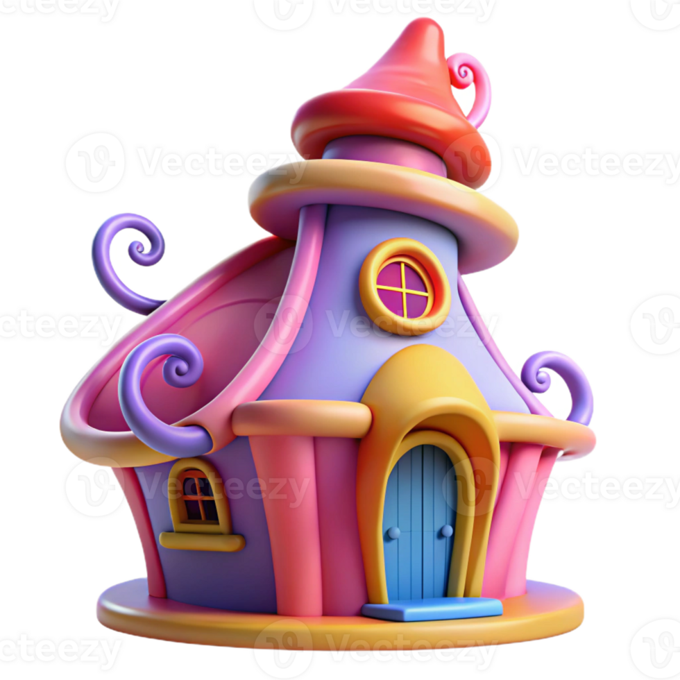 serene minimalist A whimsical, Dr. Seuss-inspired house with swirling shapes and bright colors. Playful, cartoonish lighting with a whimsical, imaginative style high quality png
