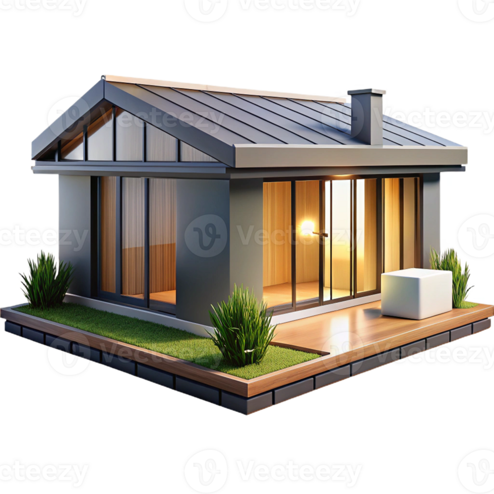impressive rustic A modern, prefabricated modular home with sleek lines and sustainable materials. Bright, natural lighting with a minimalist, eco-friendly style high resolution png
