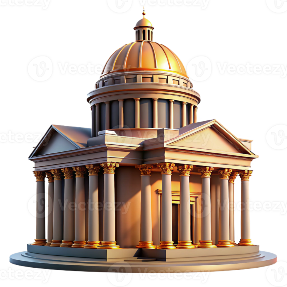 extraordinary artistic A grand, neoclassical courthouse with towering columns and a majestic dome. Dramatic, cinematic lighting with a stately, formal style high resolution png