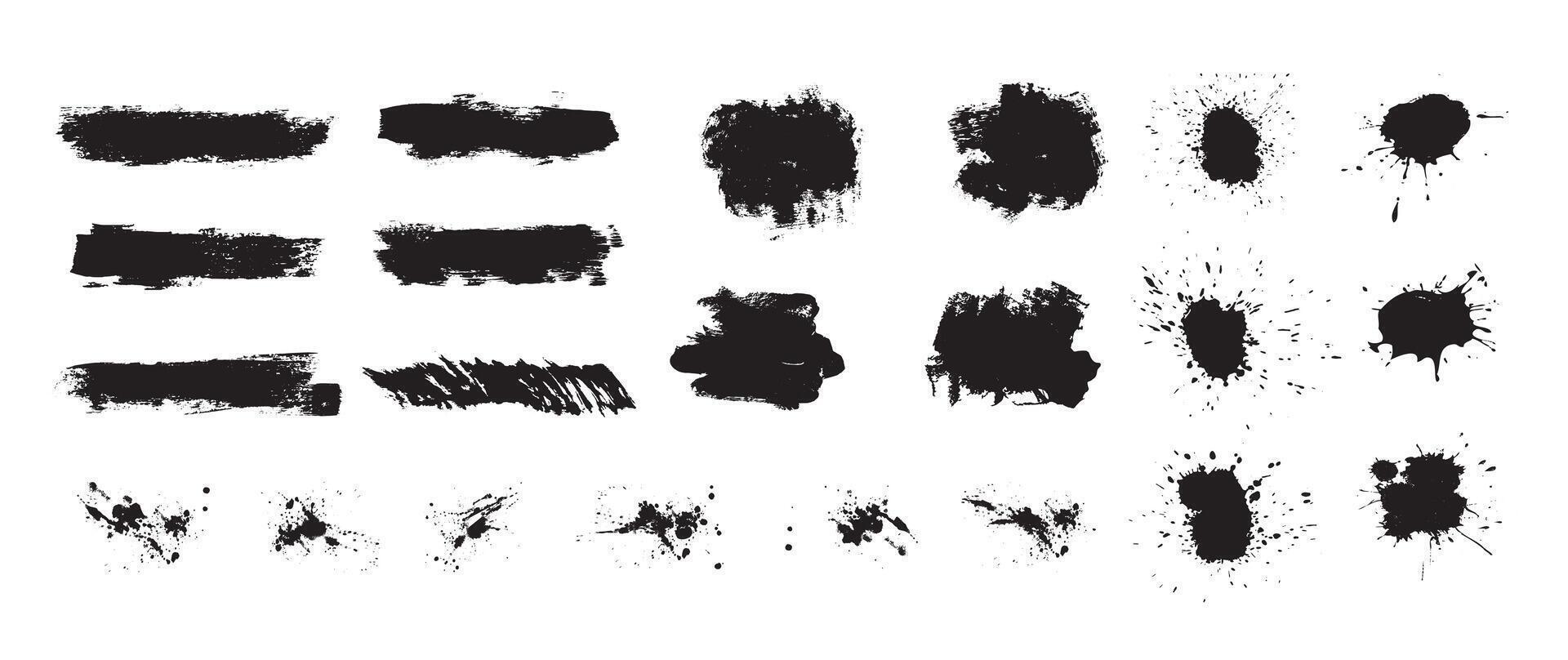 Mega bundle of different ink brush strokes, rectangle, square and round freehand drawings. Ink splatters, grungy painted lines, artistic design elements. paintbrush set. vector