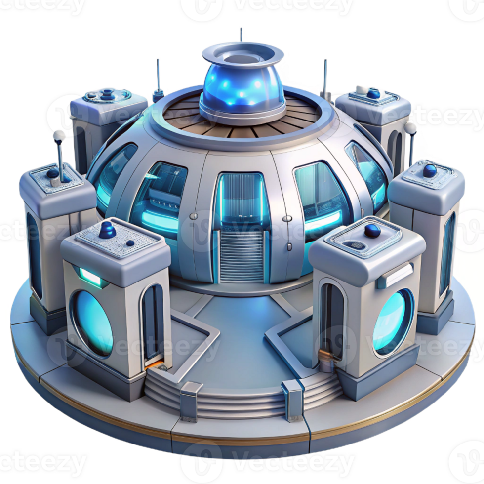 vibrant modern A futuristic, space station with rotating sections and docking bays. Bright, sterile lighting with a scientific, futuristic style 4K png