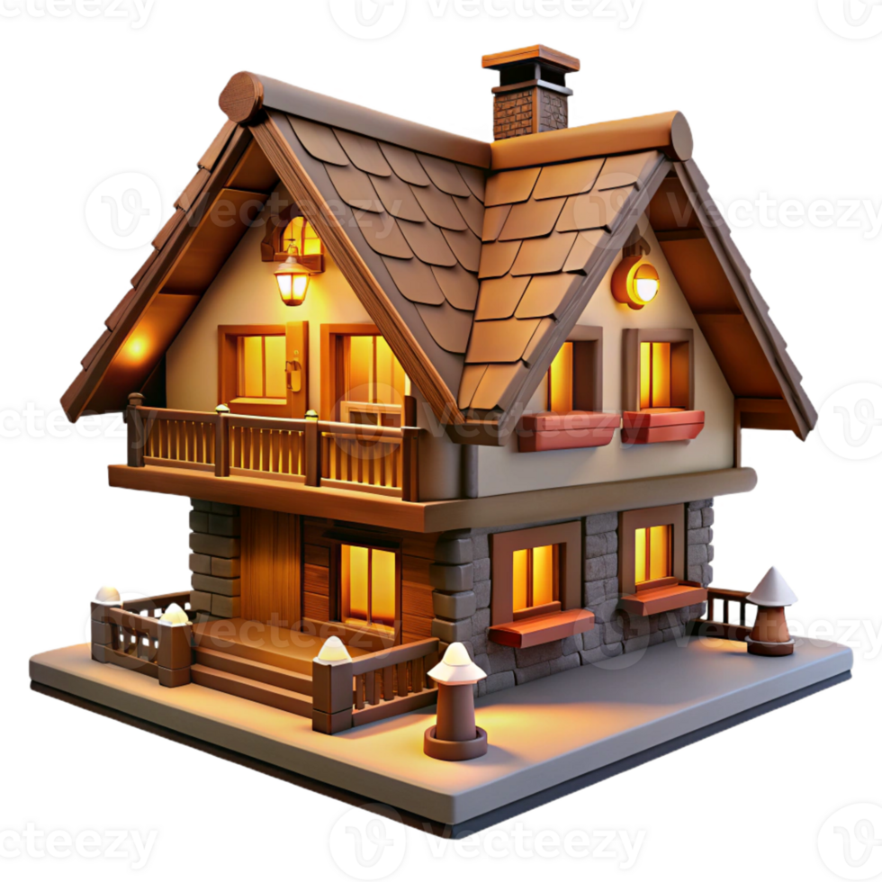 wonderful minimalist A traditional, Swiss chalet with a sloped roof and wooden balconies. Warm, cozy lighting with a rustic, alpine style authentic png