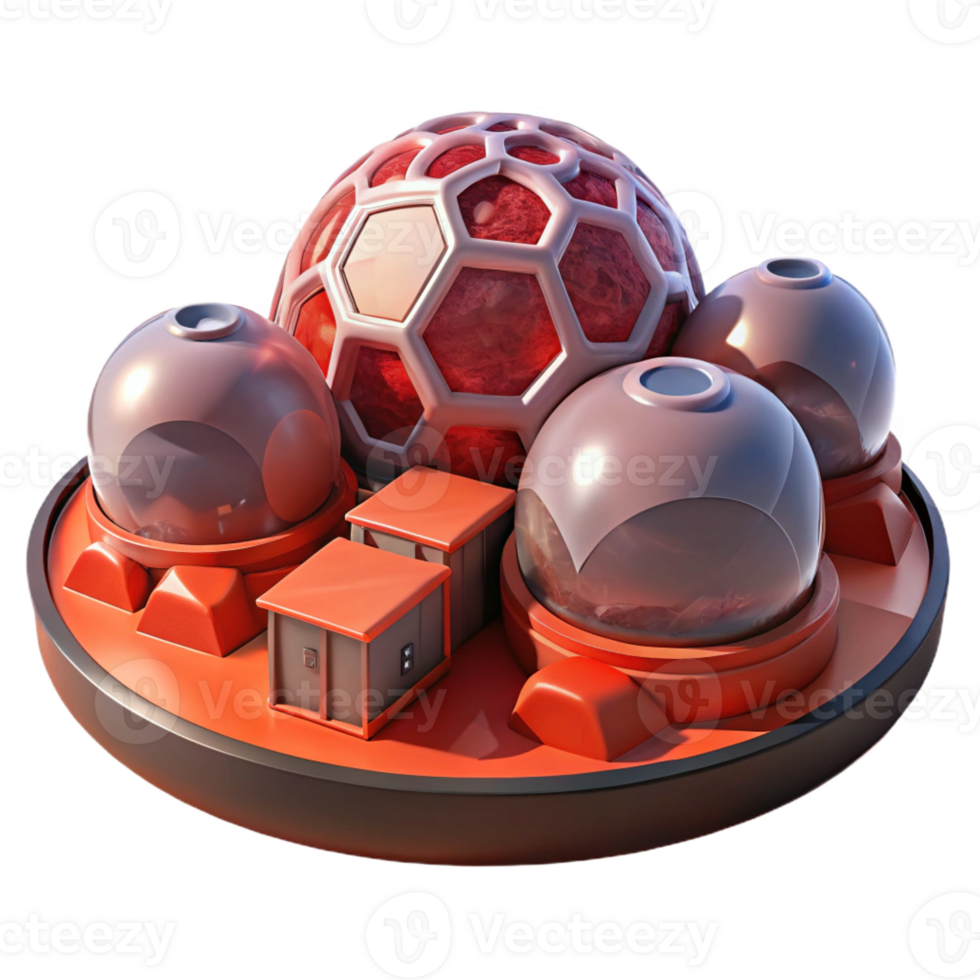 extraordinary vintage A futuristic, Mars colony with geodesic domes and red Martian soil. Harsh, red-tinted lighting with a scientific, futuristic style authentic png