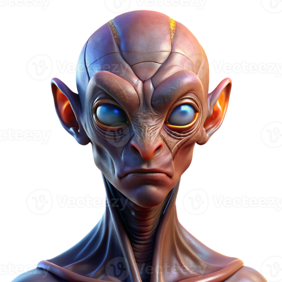 beautiful classic A highly detailed portrait of a humanoid alien with intricate facial markings and luminous eyes, lit by a single, warm light source. Digital painting style professional png
