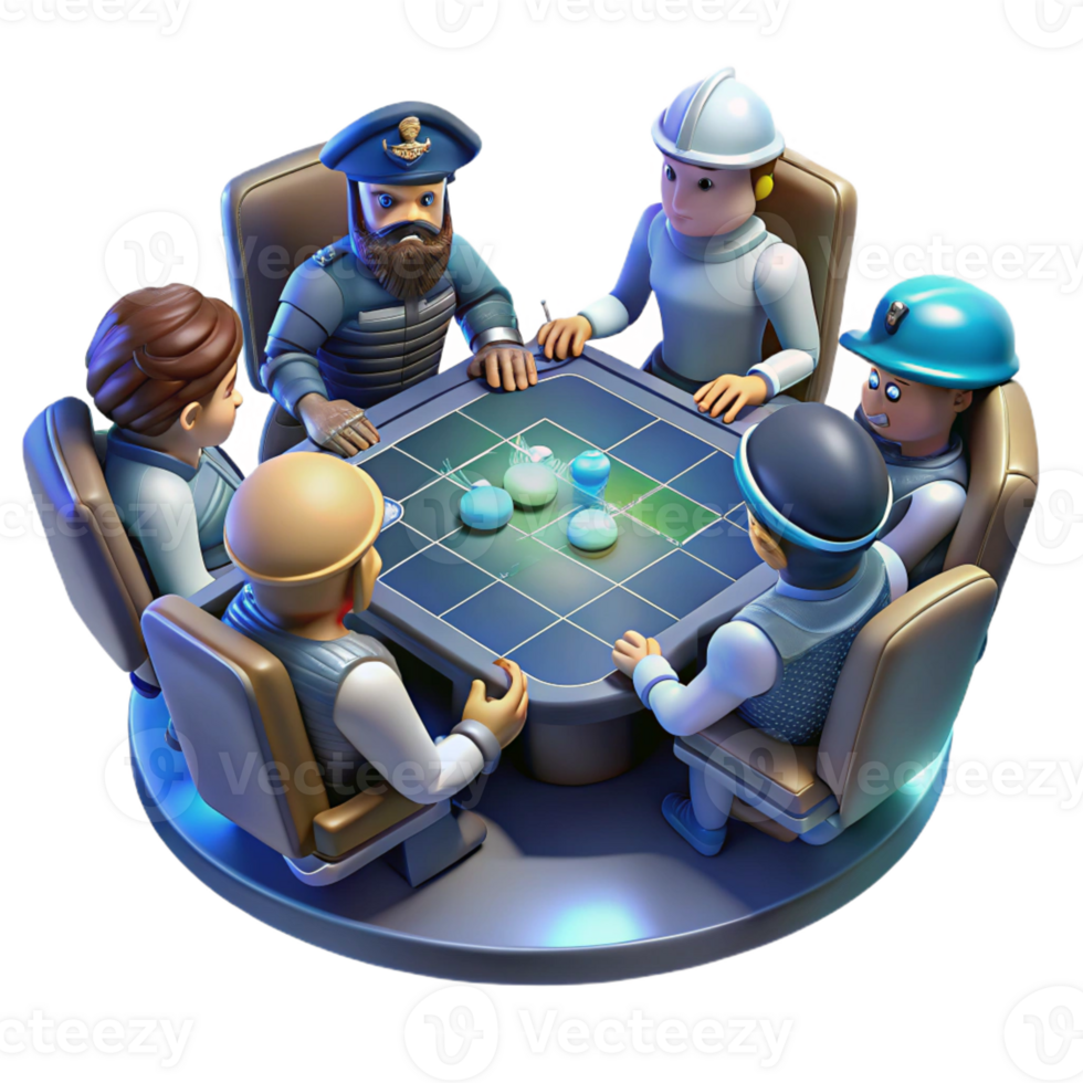 stunning minimalist A group of space pirates gathered around a holographic map, illuminated by the dim light of their spaceship's control panel. Gritty, realistic style authentic png