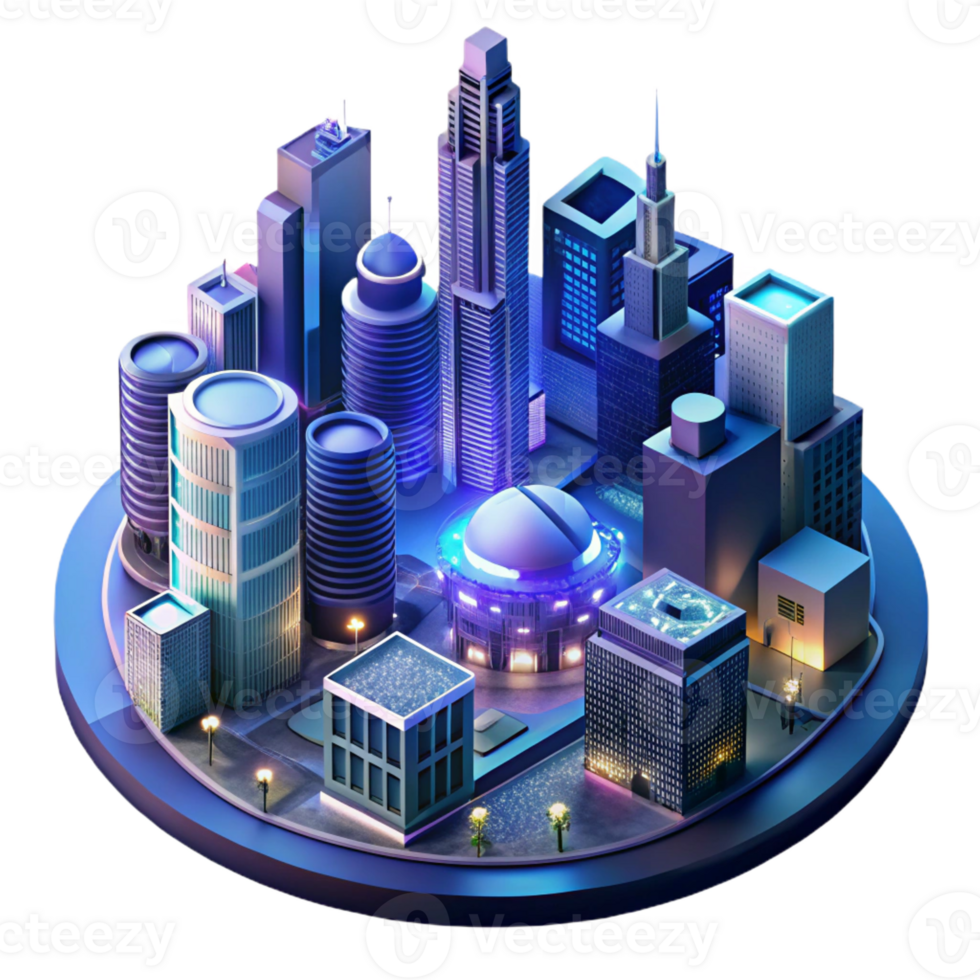 serene traditional A futuristic cityscape at night, seen from above, with glowing skyscrapers and flying vehicles. Long exposure photography style authentic png