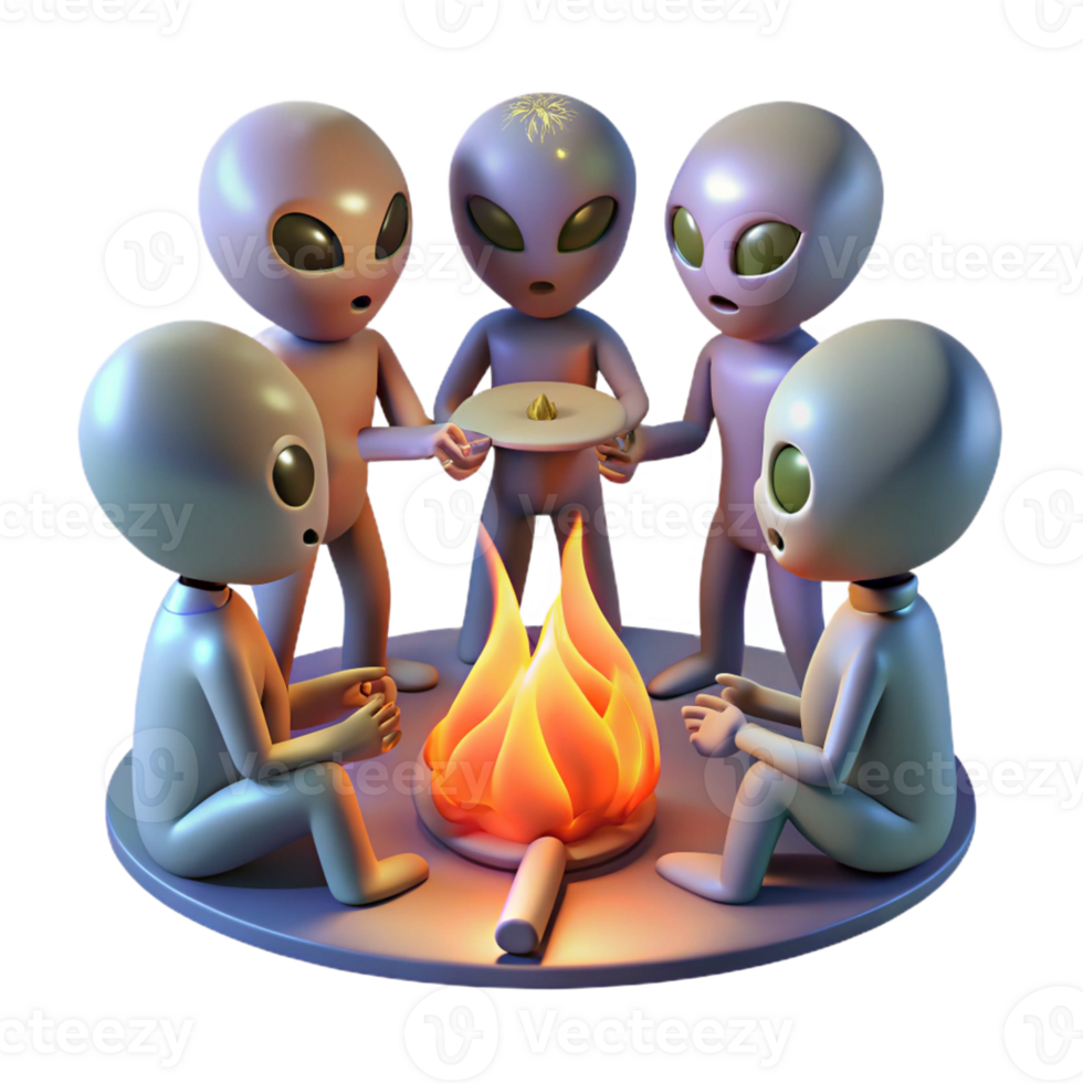 wonderful rustic A group of aliens engaged in a ritualistic ceremony, illuminated by the flickering light of a sacred fire. Spiritual, mystical style original png