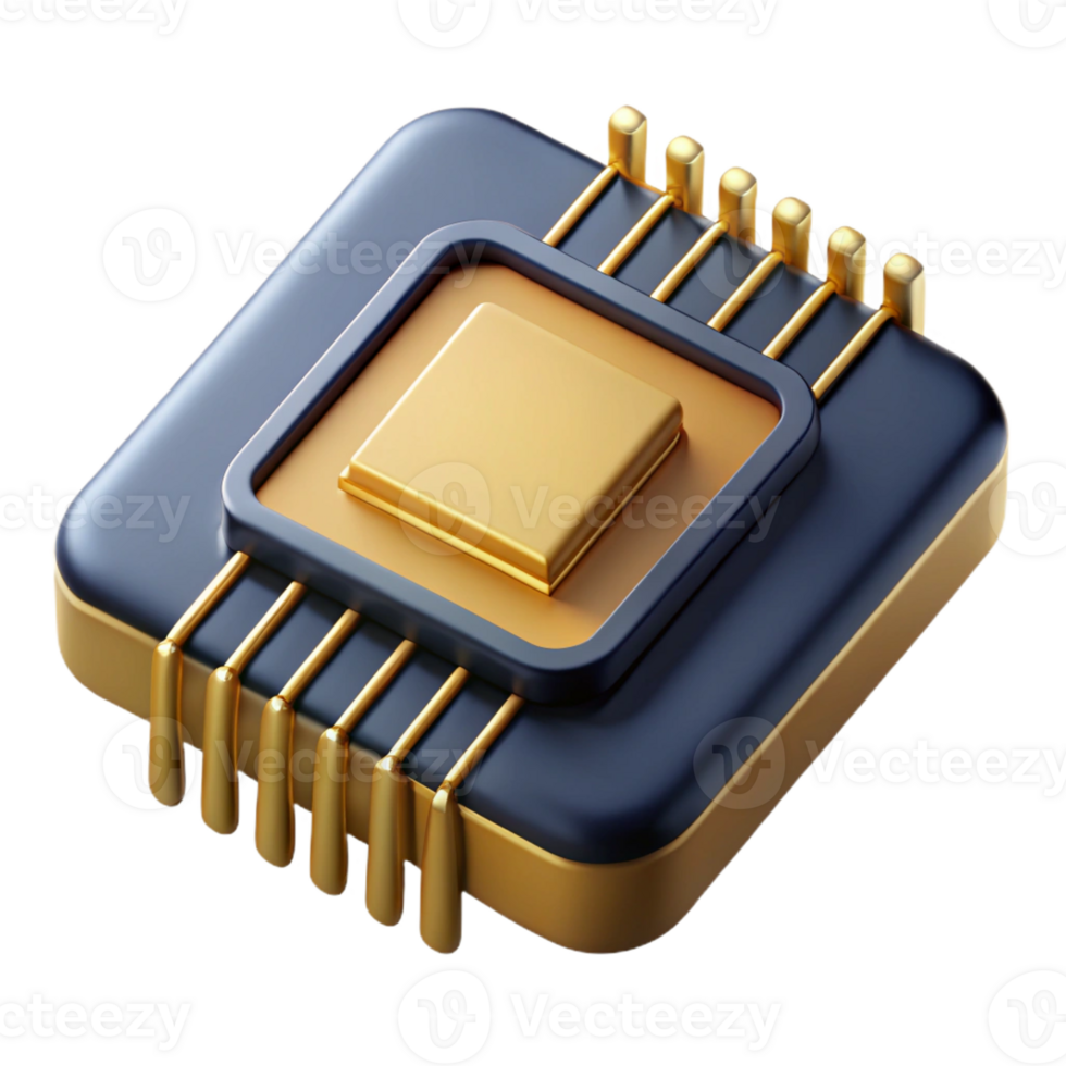 beautiful contemporary A single microchip, magnified to reveal its complex architecture, golden circuits etched onto a dark silicon surface, lit by a scanning electron microscope, scientific style 4K png