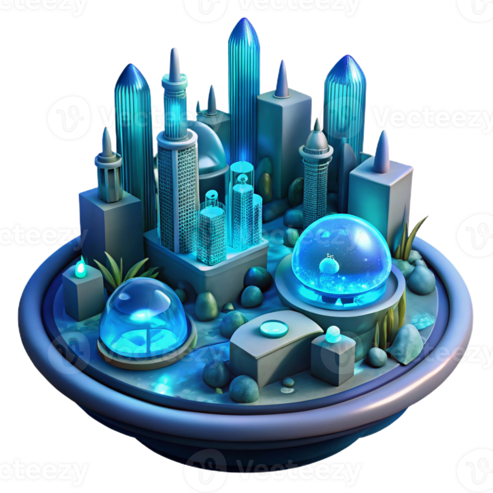 stunning artistic A futuristic, underwater city, illuminated by bioluminescent organisms and artificial lights. Submerged, atmospheric style genuine png