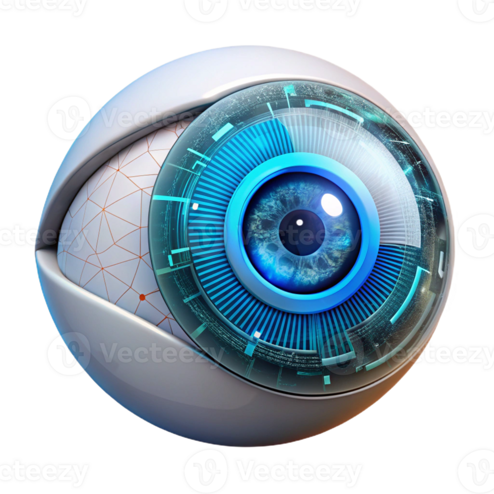beautiful rustic A human eye, zoomed in to reveal intricate details of the iris, overlaid with a complex HUD display of data streams and binary code, futuristic style, neon lighting professional png