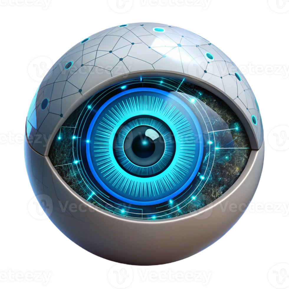 vibrant rustic A human eye, zoomed in to reveal intricate details of the iris, overlaid with a complex HUD display of data streams and binary code, futuristic style, neon lighting original png