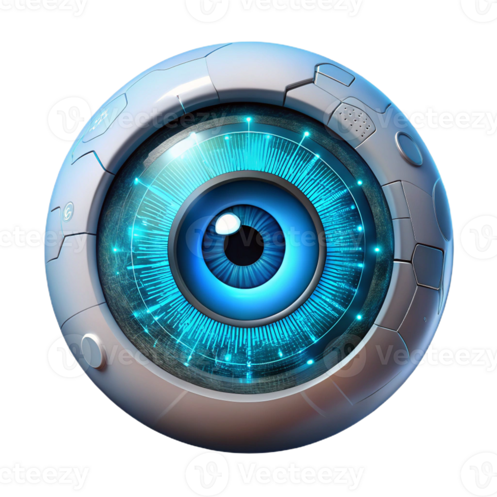 dramatic contemporary A human eye, zoomed in to reveal intricate details of the iris, overlaid with a complex HUD display of data streams and binary code, futuristic style, neon lighting original png