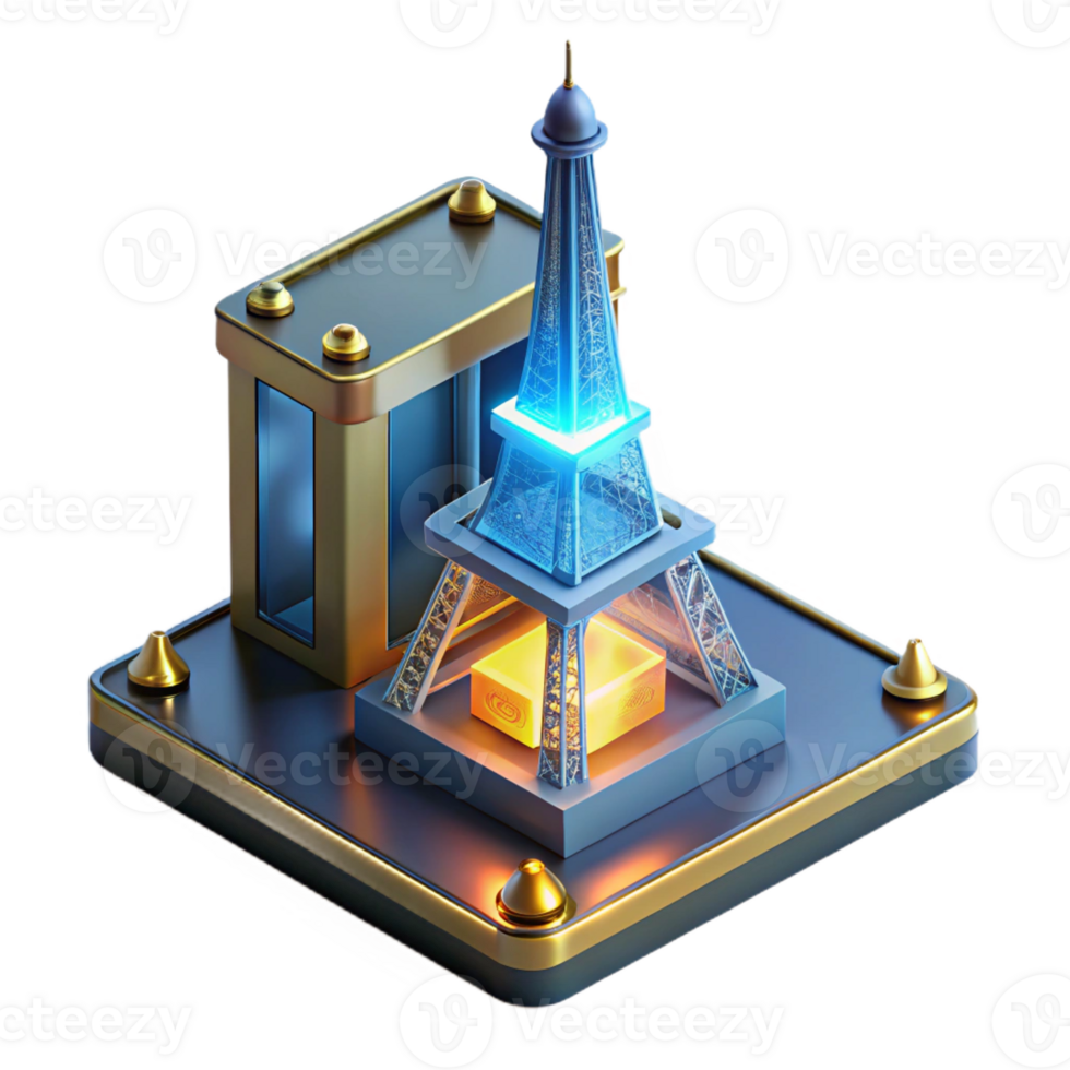 stunning contemporary A 3D printer, creating a miniature replica of the Eiffel Tower out of glowing filament, industrial design style, soft lighting exclusive png