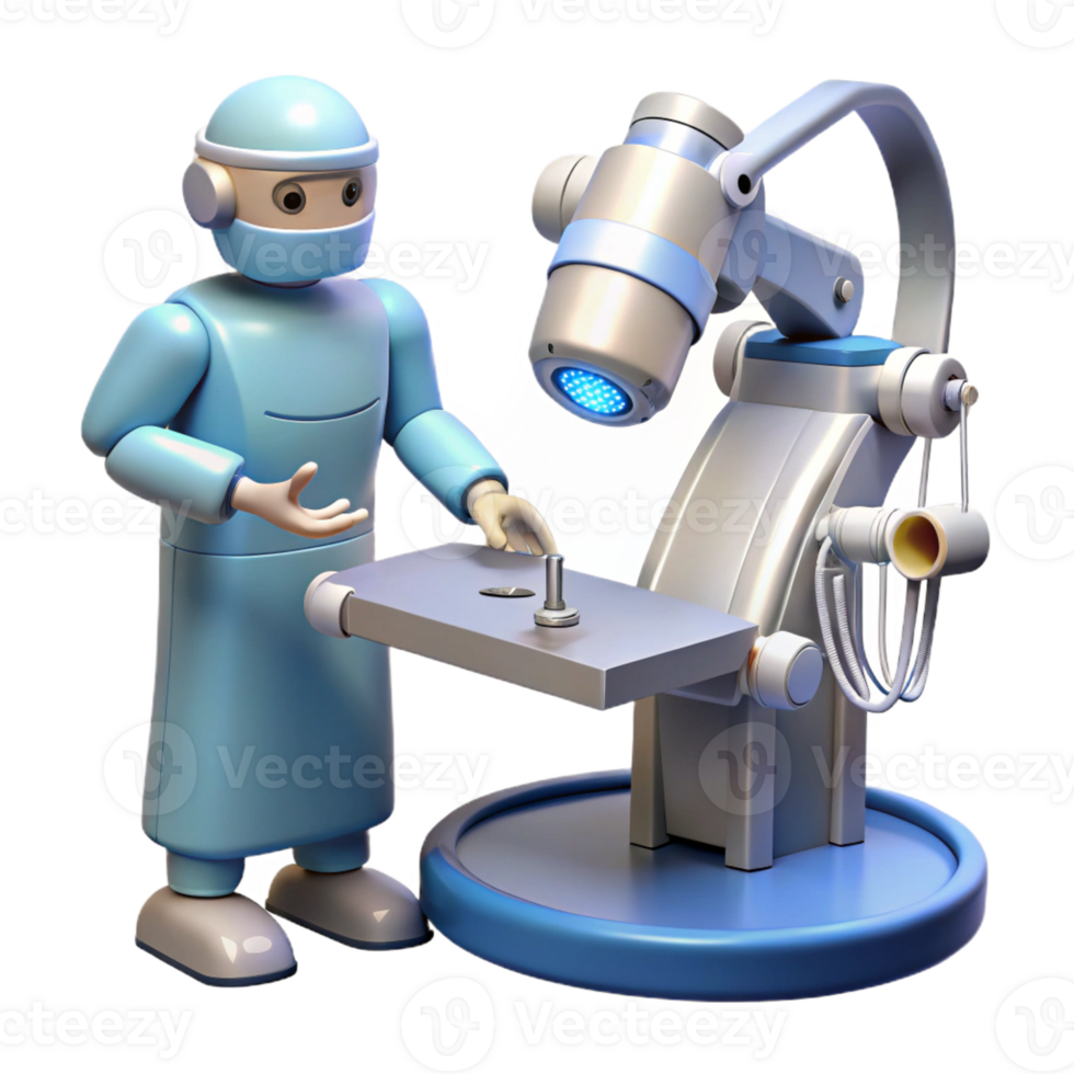 serene modern A robotic surgeon, performing a delicate operation with precision instruments, medical technology style, soft lighting high quality png