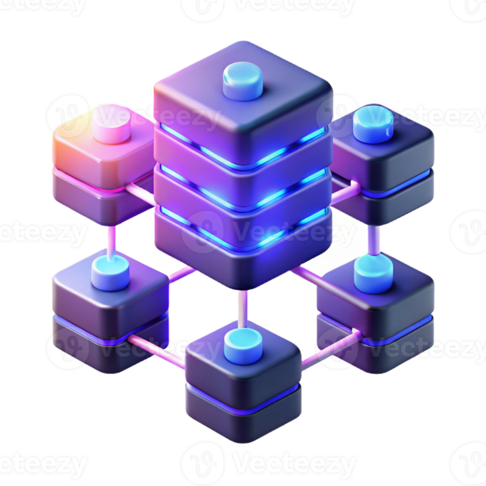 serene minimalist A network of interconnected servers, glowing with activity, data streams flowing between them, data center style, neon lighting exclusive png