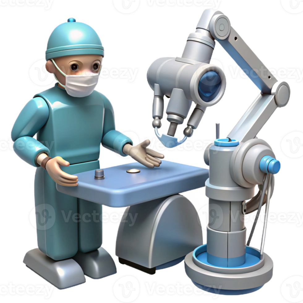 magnificent vintage A robotic surgeon, performing a delicate operation with precision instruments, medical technology style, soft lighting authentic png