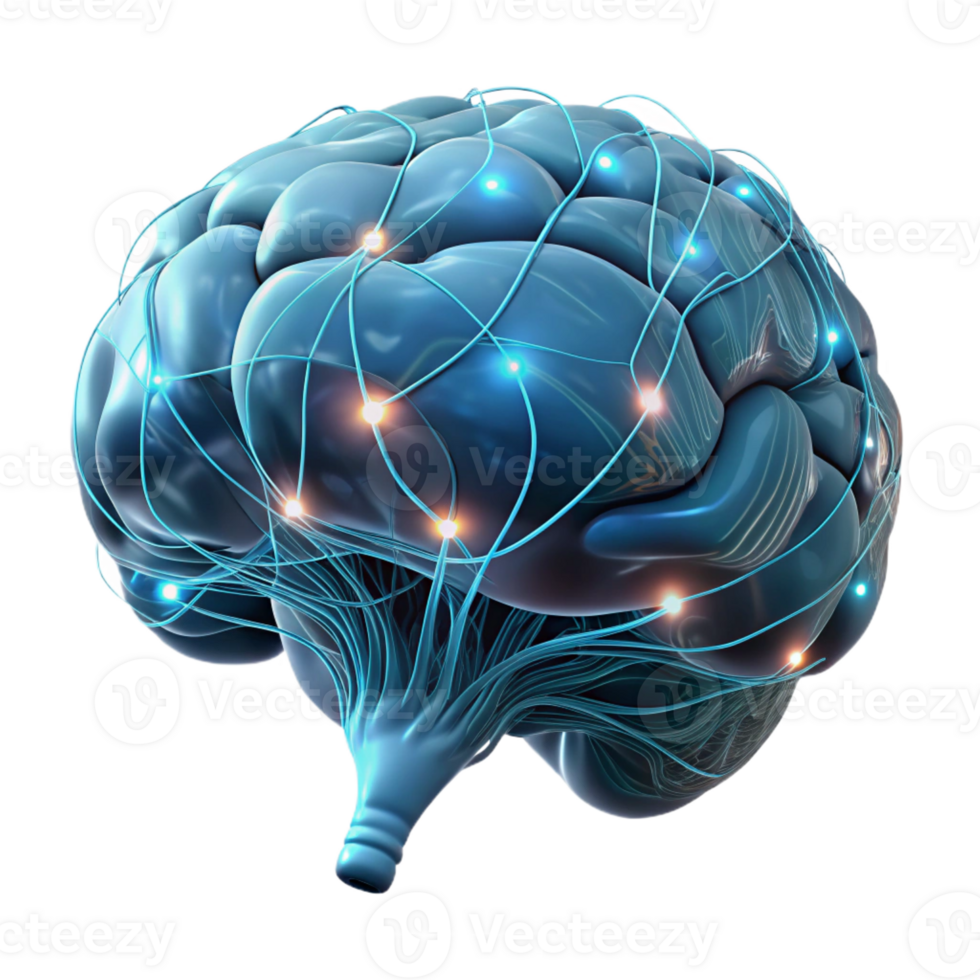 elegant artistic A transparent human brain, neural pathways illuminated by pulses of light, scientific style, dramatic lighting original png