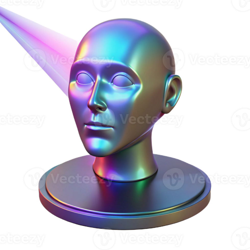 extraordinary minimalist A holographic projector, emitting a beam of light that forms a 3D image of a human face, holographic technology style, dramatic lighting detailed png